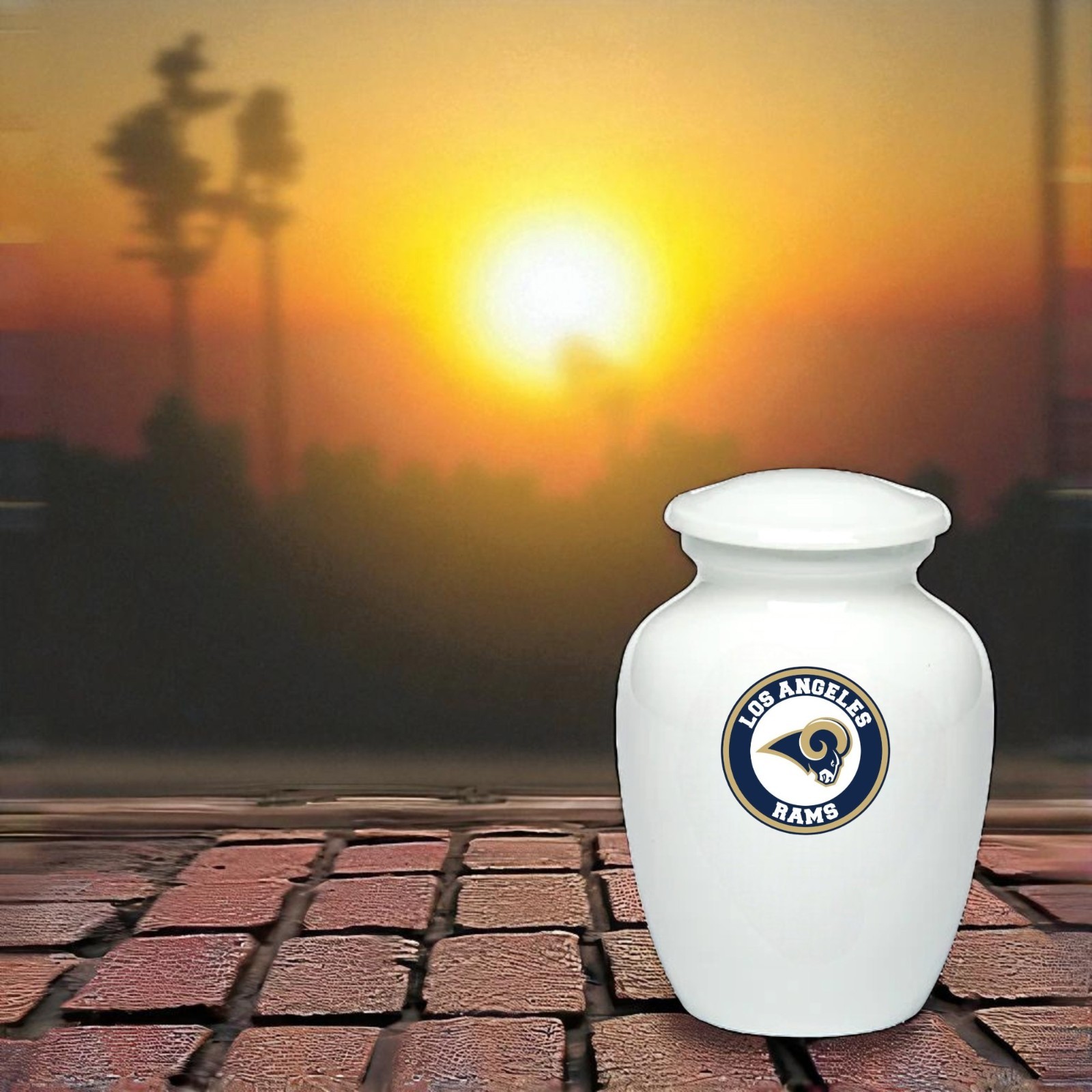 Los Angeles Football Style Cremation Urn Adult Ashes White Metal Urns (8 Inch)