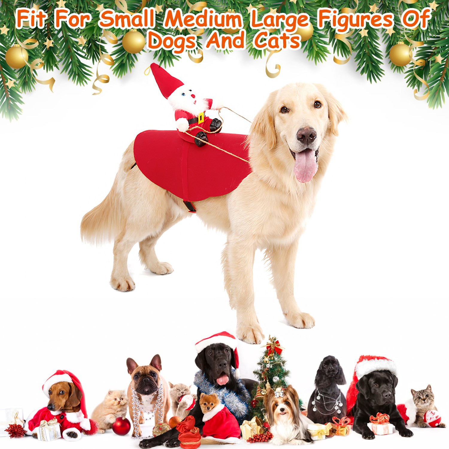 S-M-L-XL Options — 1Pc Pet Christmas Costumes Red Winter Coat For Dog Riding Sa