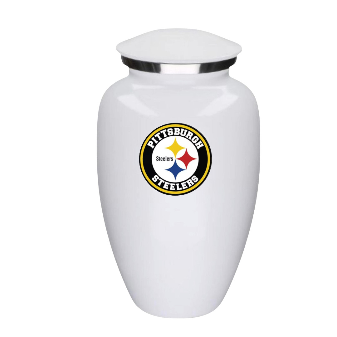 Pittsburgh Football Theme Large Aluminum Cremation Urn Adult Human Ashes w/Bag