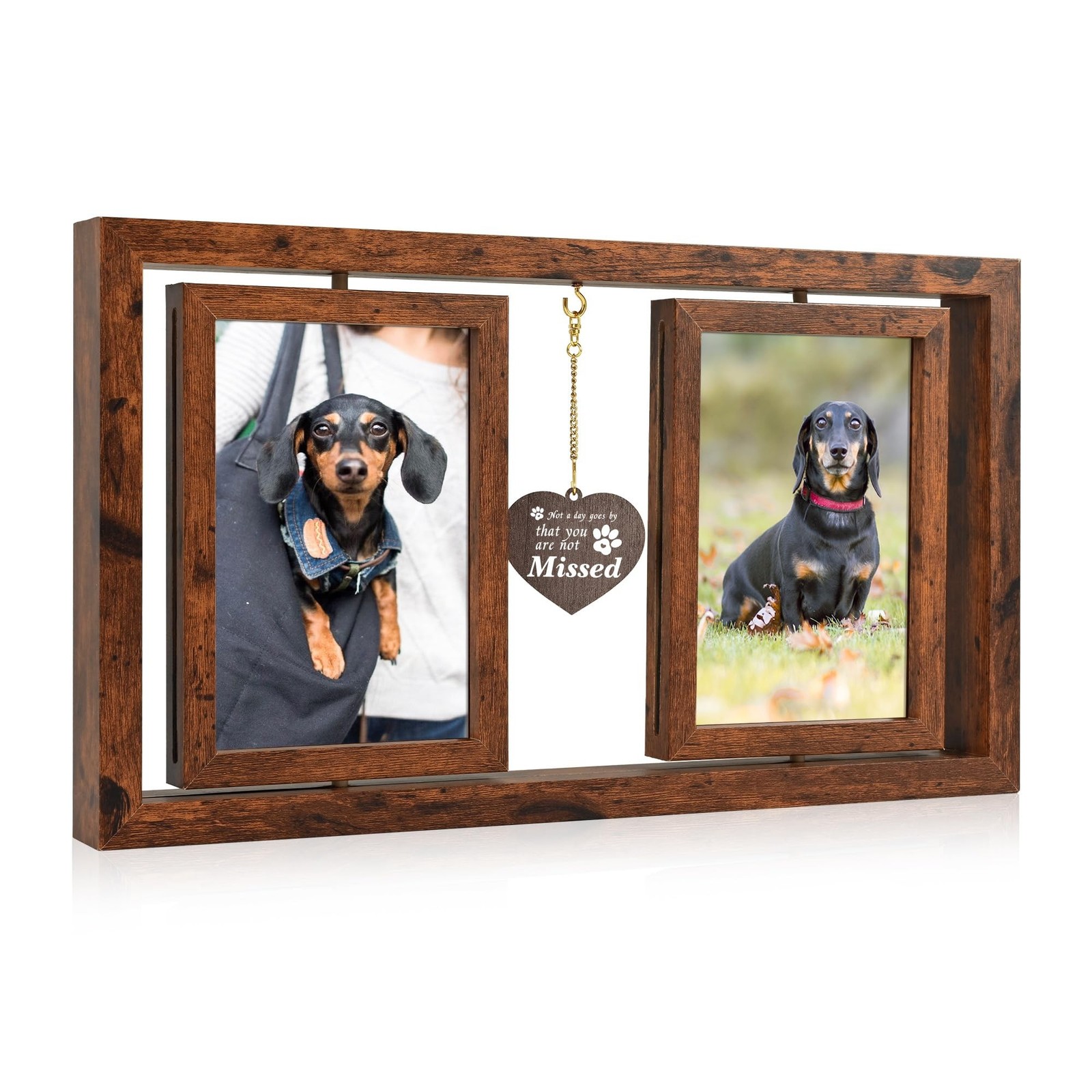 ATOBART Pet Memorial Gifts for Loss of Dog or Cat, Twin Rotating Wooden Pictu…