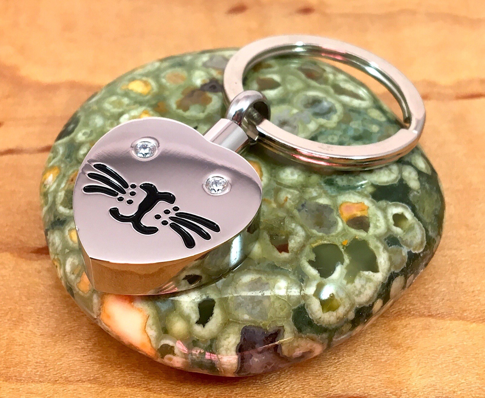 Cat Face Cremation Necklace Jewelry Pendant Urn Holds Ashes Kitty Crystal Eyes