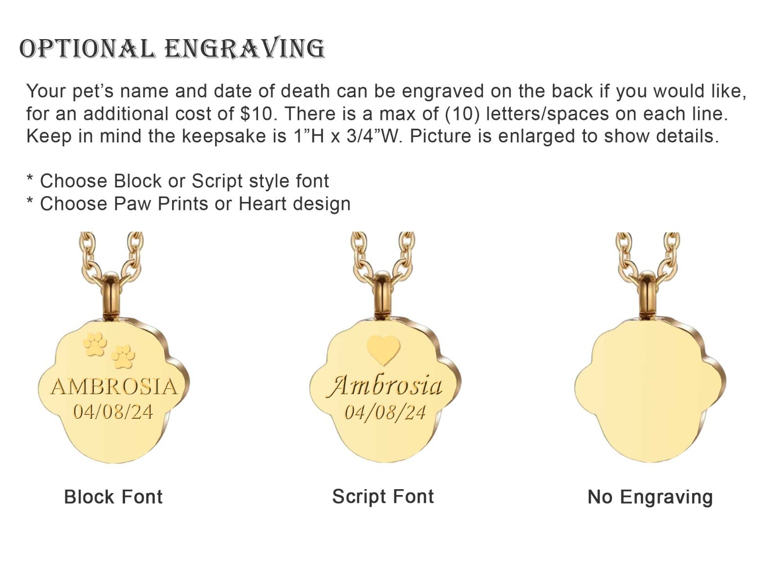 Golden Paw Print Keepsake Urn Interchangeable Necklace or Key Ring, Engravable