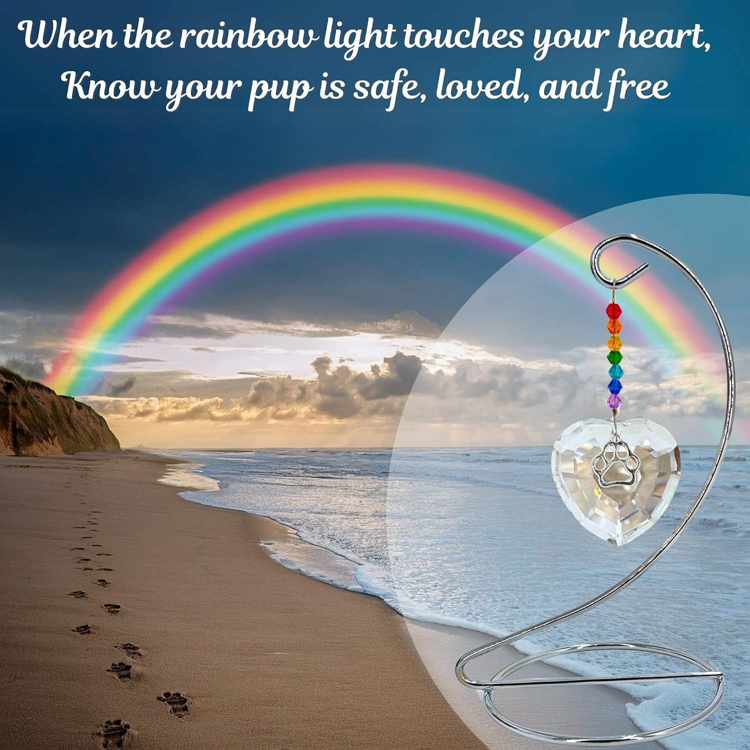 Otterpets Dog Memorial Gifts for Loss of Dog, Rainbow Bridge Crystal Heart and P