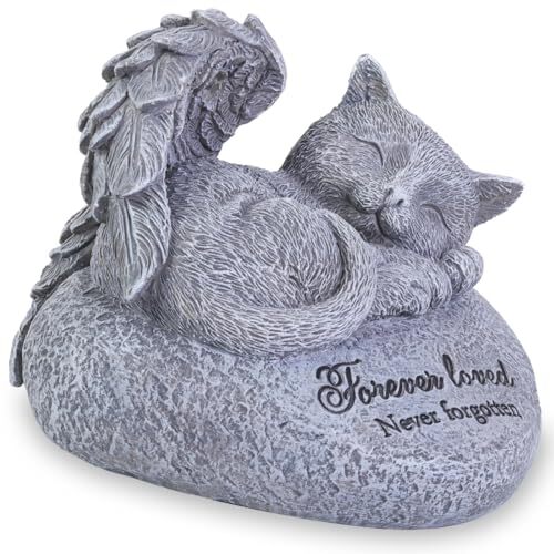 Cat Angel Memorial Garden Statue, Pet Memorial Stone with Solar Lights，Cat