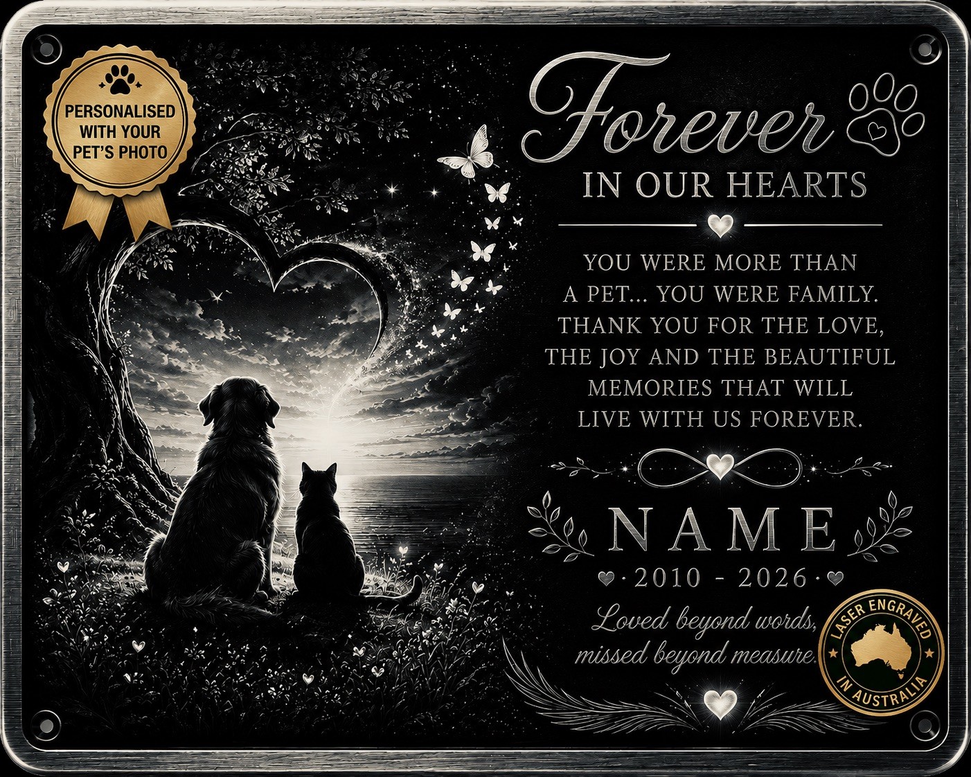 Personalised Pet Memorial Plaque Custom Photo Engraved Aluminium Dog Cat Horse