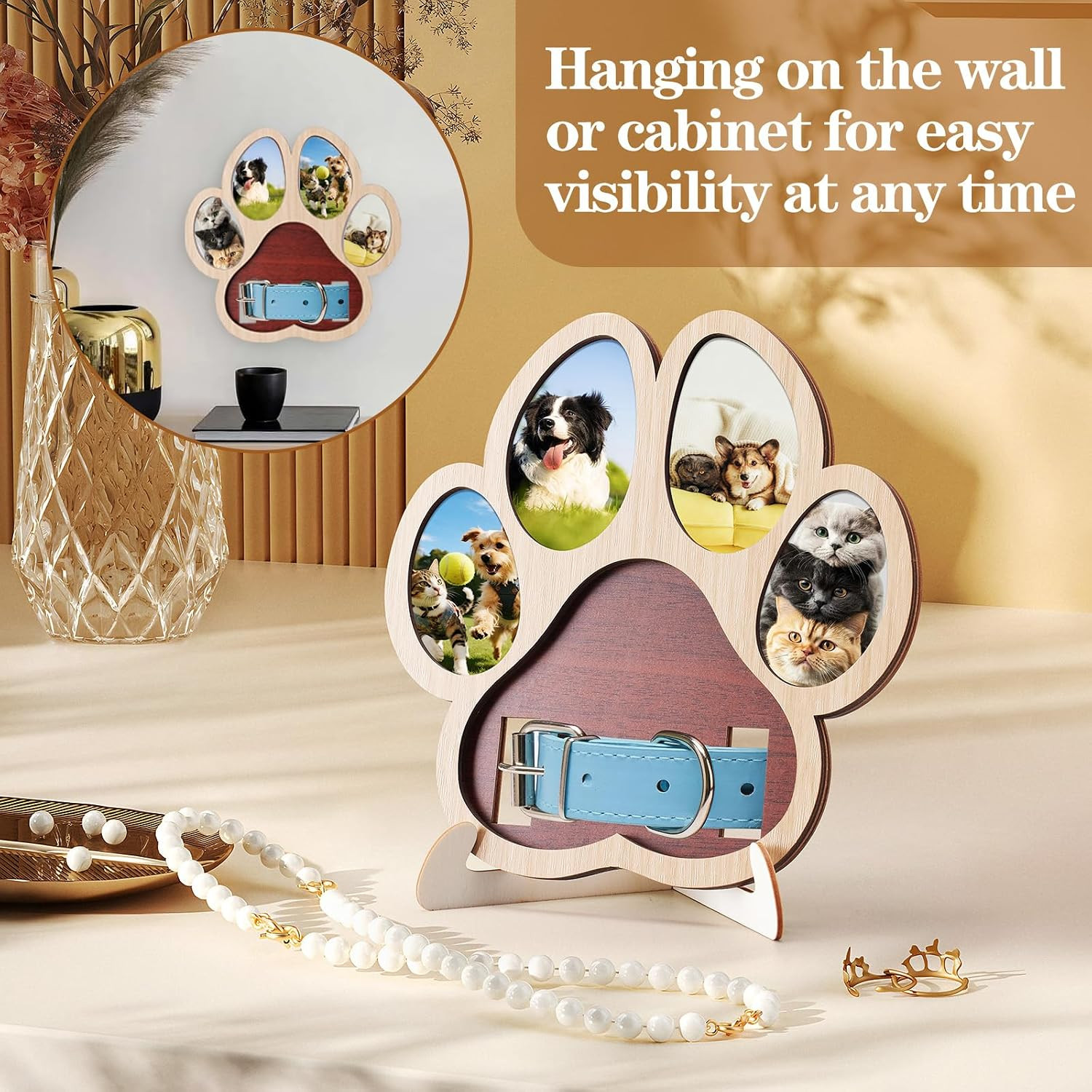 Pet Memorial Paw Photo Frame 4 Photo Collage Display for Dogs & Cats, Dog Keepsa