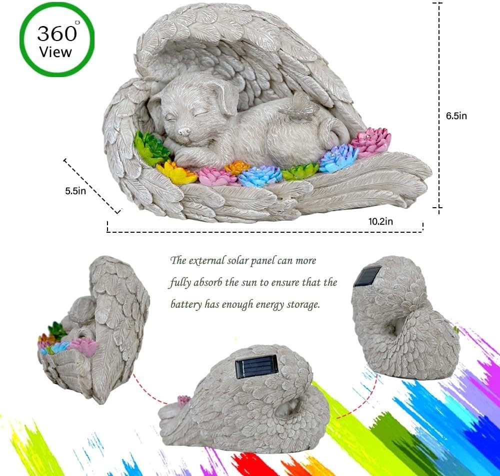 Dog Memorial StoneDog Memorial Pet Memorial Stone with Solar Angel Statue – I…