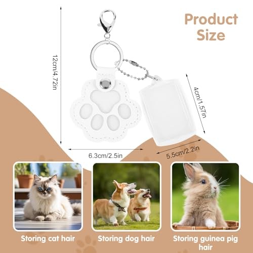 Pet Hair Keychain, Cute Leather Cat Paw Keychain with Acrylic Small Photo White
