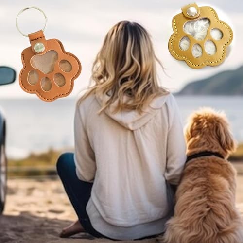 Pet Memorial Keychain Leather Cat Claw Keychain Pet Hair Keepsake Box Brown