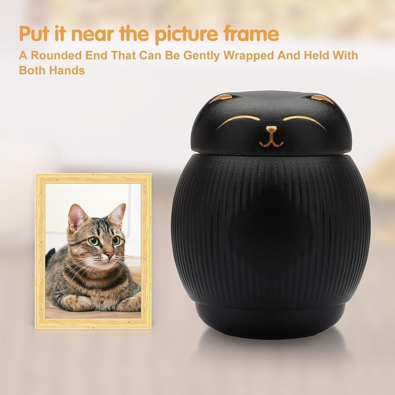 Mini Cat Urn Cute Smiling Kitten Design Ceramic Pet Ashes Memorial Keepsake New