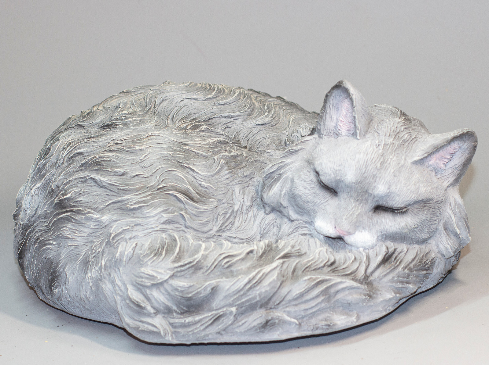 Gray Longhaired Cat Cremation Urn Ashes Memorial Statue Pet Loss Funeral Tribute