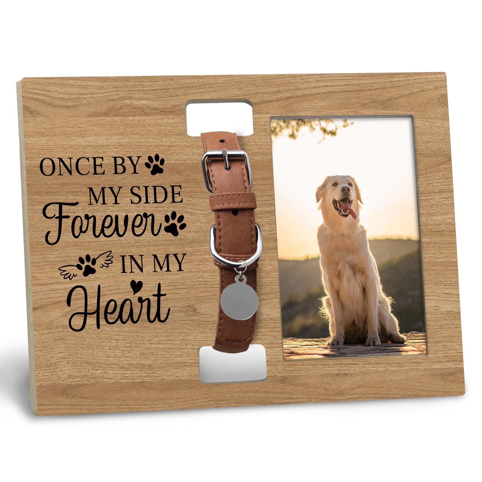 Dog Cat Pet Memorial Picture Frame with Collar Holder, 7×10 Inch, Wooden, Cla…