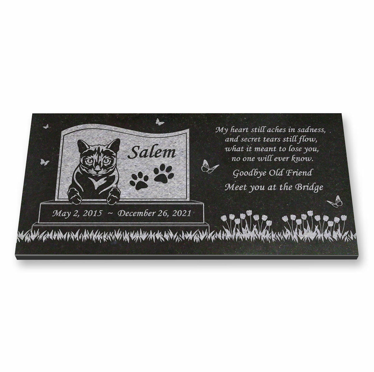 Personalized Cat Memorial – Granite Stone Pet Grave Marker – 6×12 – Salem