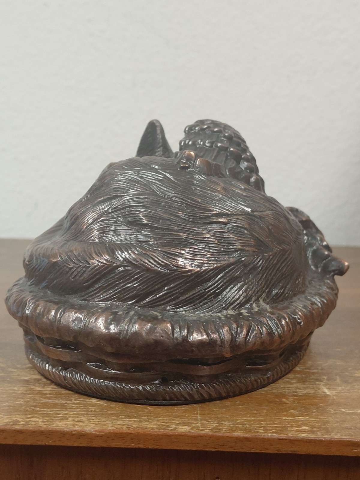 Heavenly Angel Cat Sleeping in Basket Bed Bronzed Cremation Urn Memorial Figure