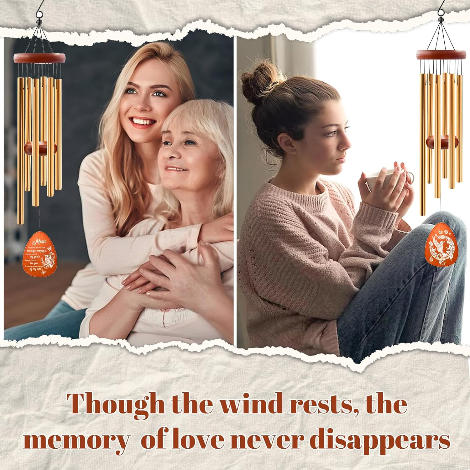 Memorial Sympathy Gifts for Loss of Mom, 25″ Memorial Wind Chimes for Loss of Mo