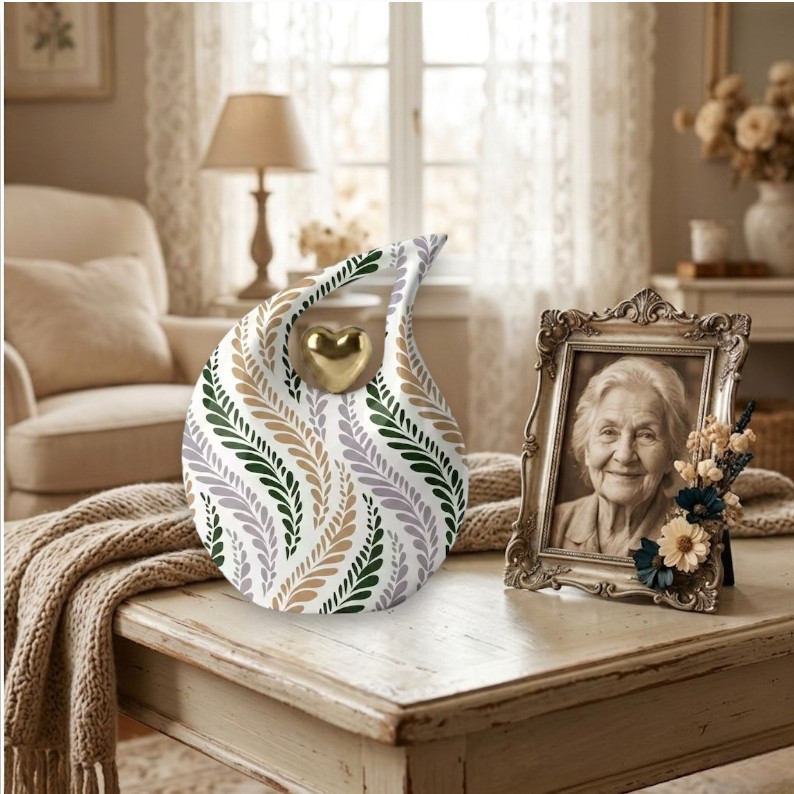 Handmade White Teardrop Cremation Urn Metal for Adult Human Ashes Male Female