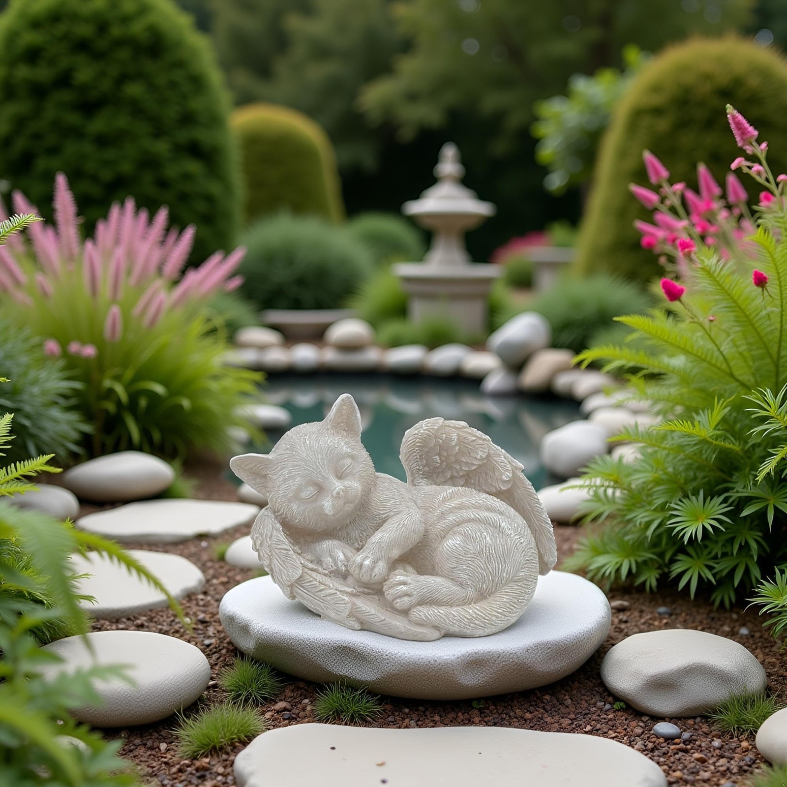 Small Cat Memorial Stone Commemorates Our Lost Fur Baby,Peaceful Sleeping Ang…