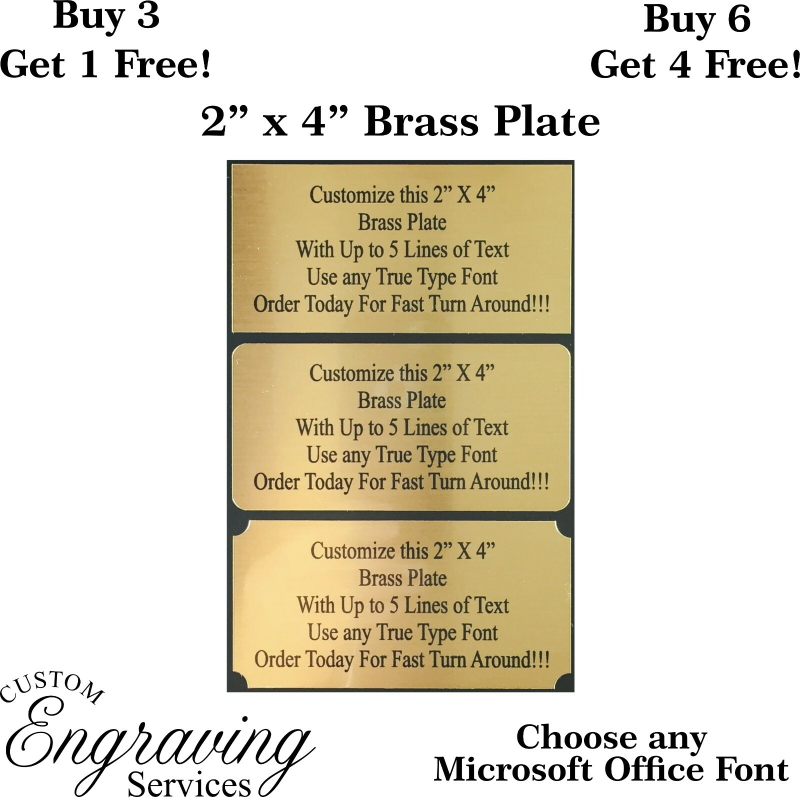2X4 Customized Brass Plate Memorial Name Tag Trophy Flag Fantasy Football