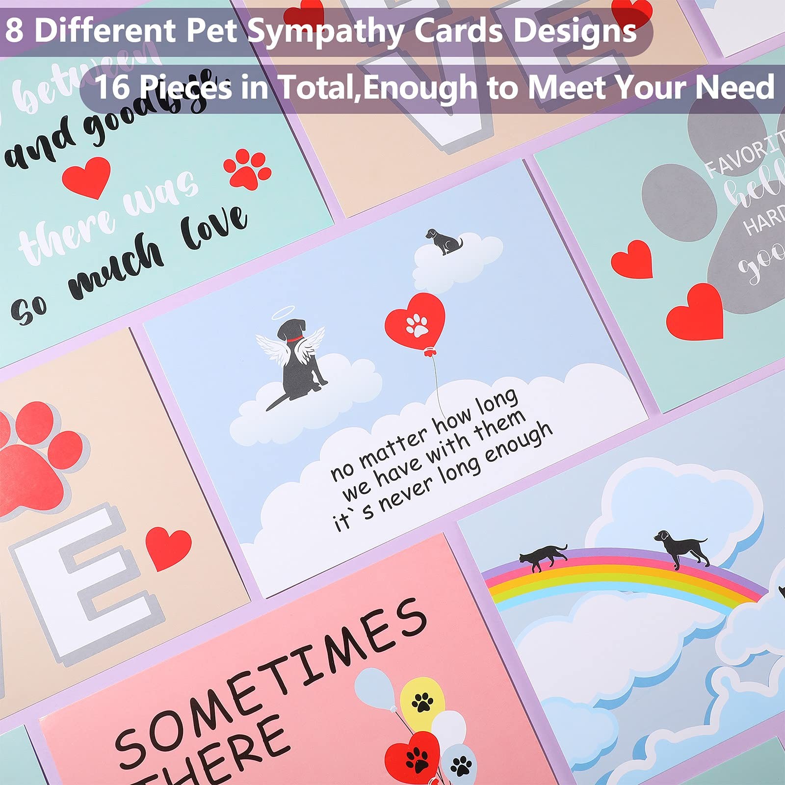Fainne 16 Sets Pet Sympathy Cards Dog Condolences 3.94 x 5.91 inches, red