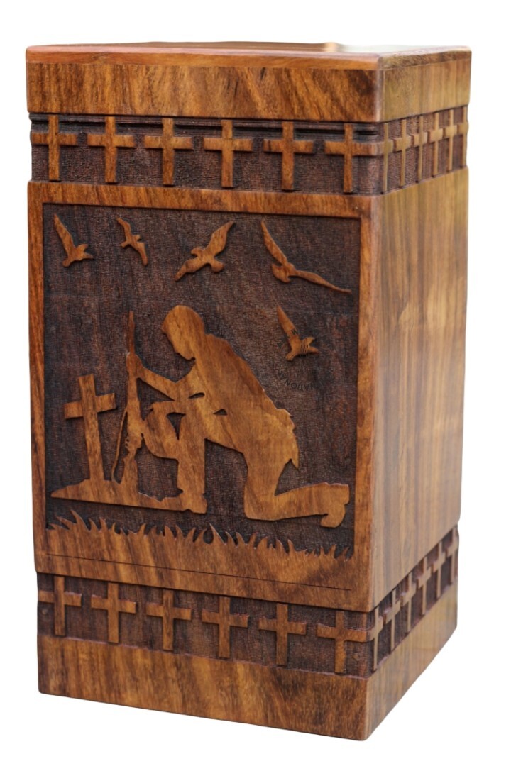 Kneeling Cross Army Soldiers Militar Urn Box ale Female Adult Burial Funeral