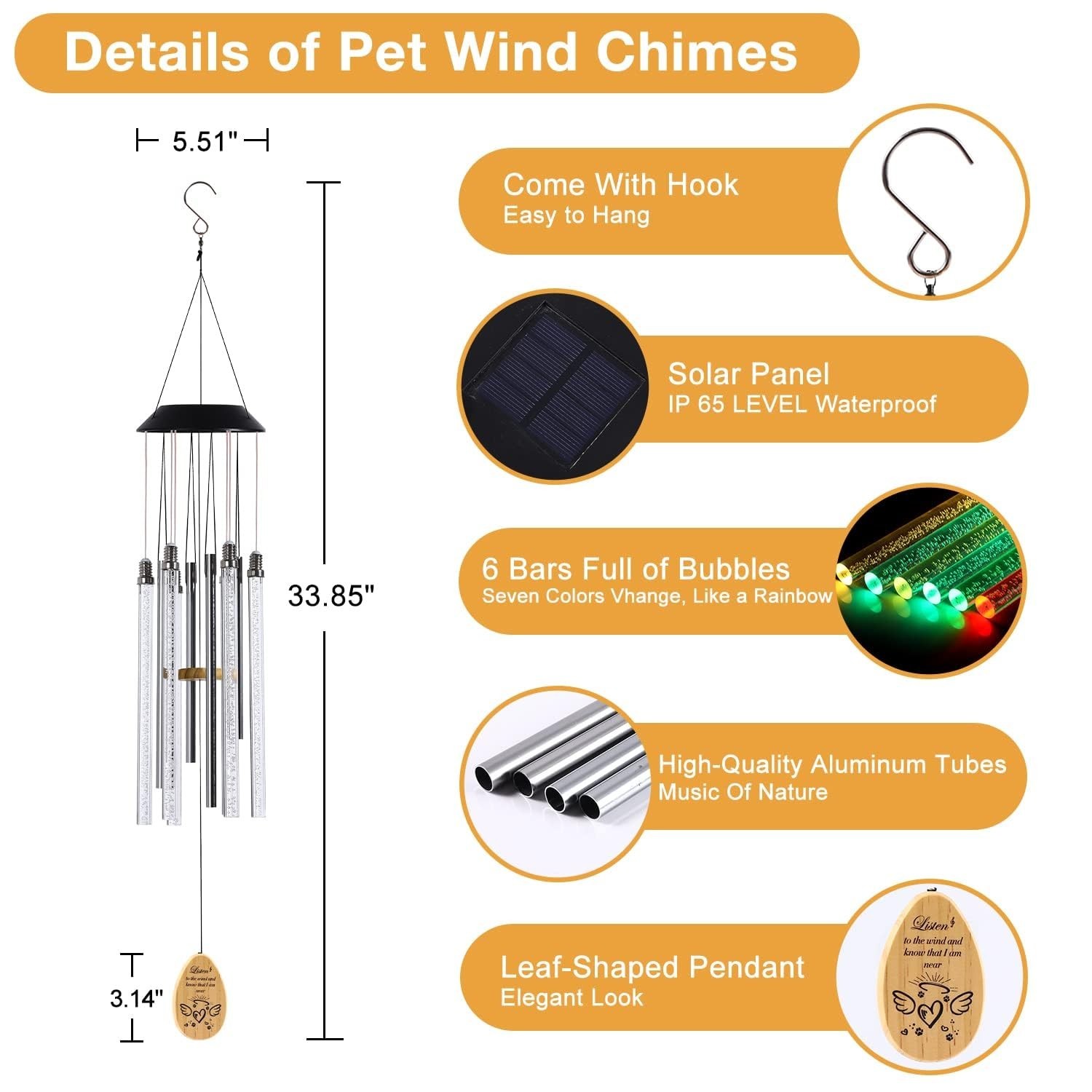 Solar Pet Memorial Wind Chime, Dog Memorial Gifts for Loss of Dog, Rainbow Br…