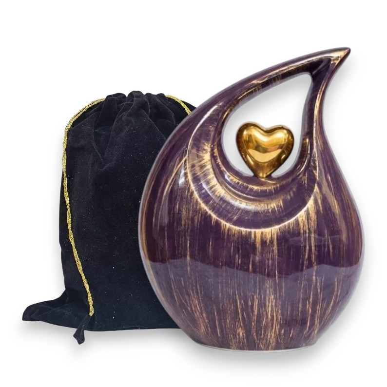 Purple & Gold Brush Teardrop Cremation Urn Human Adult Ashes for Your Love Ones