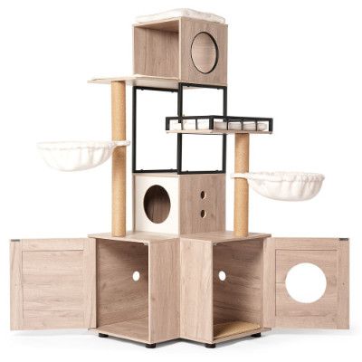 63 Multi-Functional Cat Tree With Litter Box – Includes Removable Washable Cushi