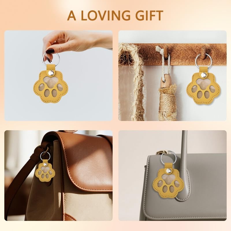 Xiyantiji Pet Paw Print Leather Keychain for Dog Cat Fur Hair Storage Yellow