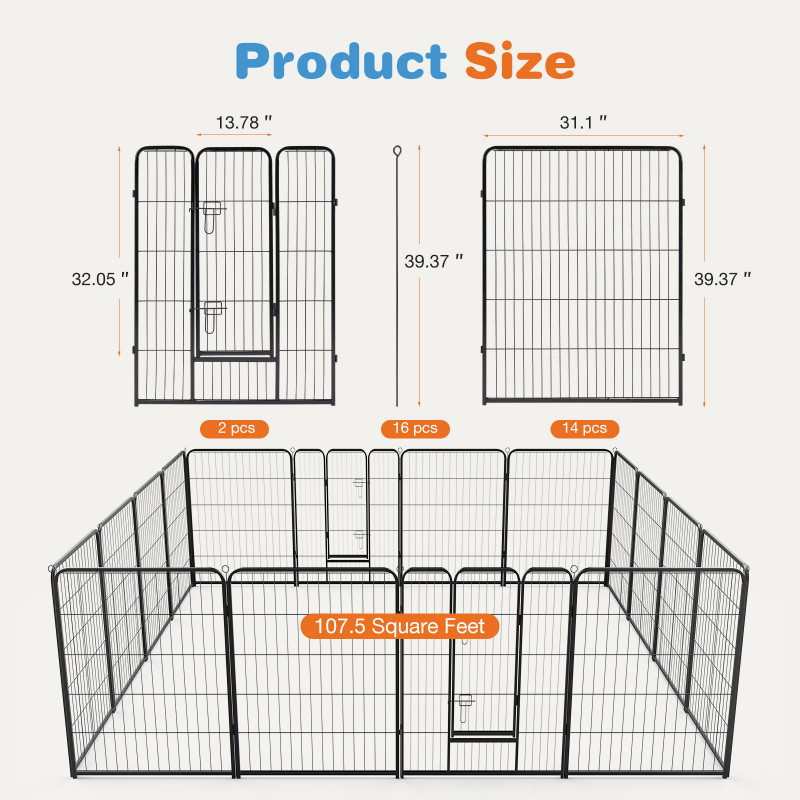 Dog Playpen Indoor Fence Height Metal Exercise Pen With Door Small Puppy Medium