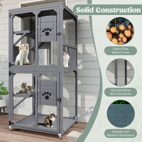 Catio Window Cat Enclosure, 4-Tier House w/ Wheels & Roof, Gray