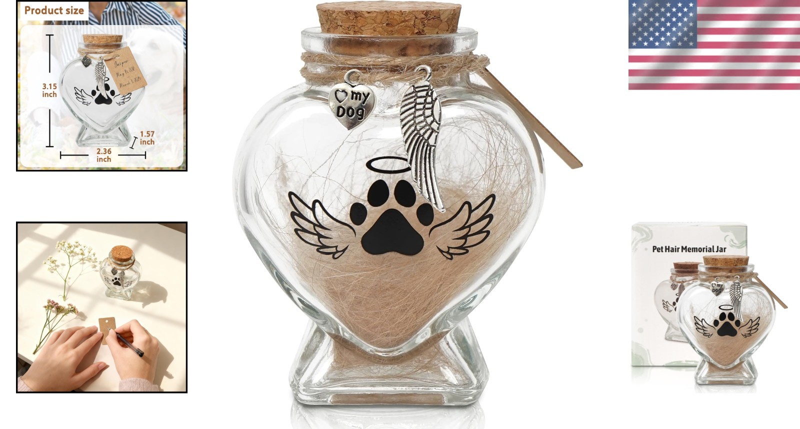 Heart-Shaped Glass Jar Pet Memorial Keepsake for Dogs & Cats – Personalizable