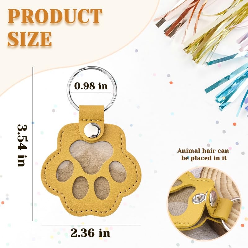 Xiyantiji Pet Paw Print Leather Keychain for Dog Cat Fur Hair Storage Yellow