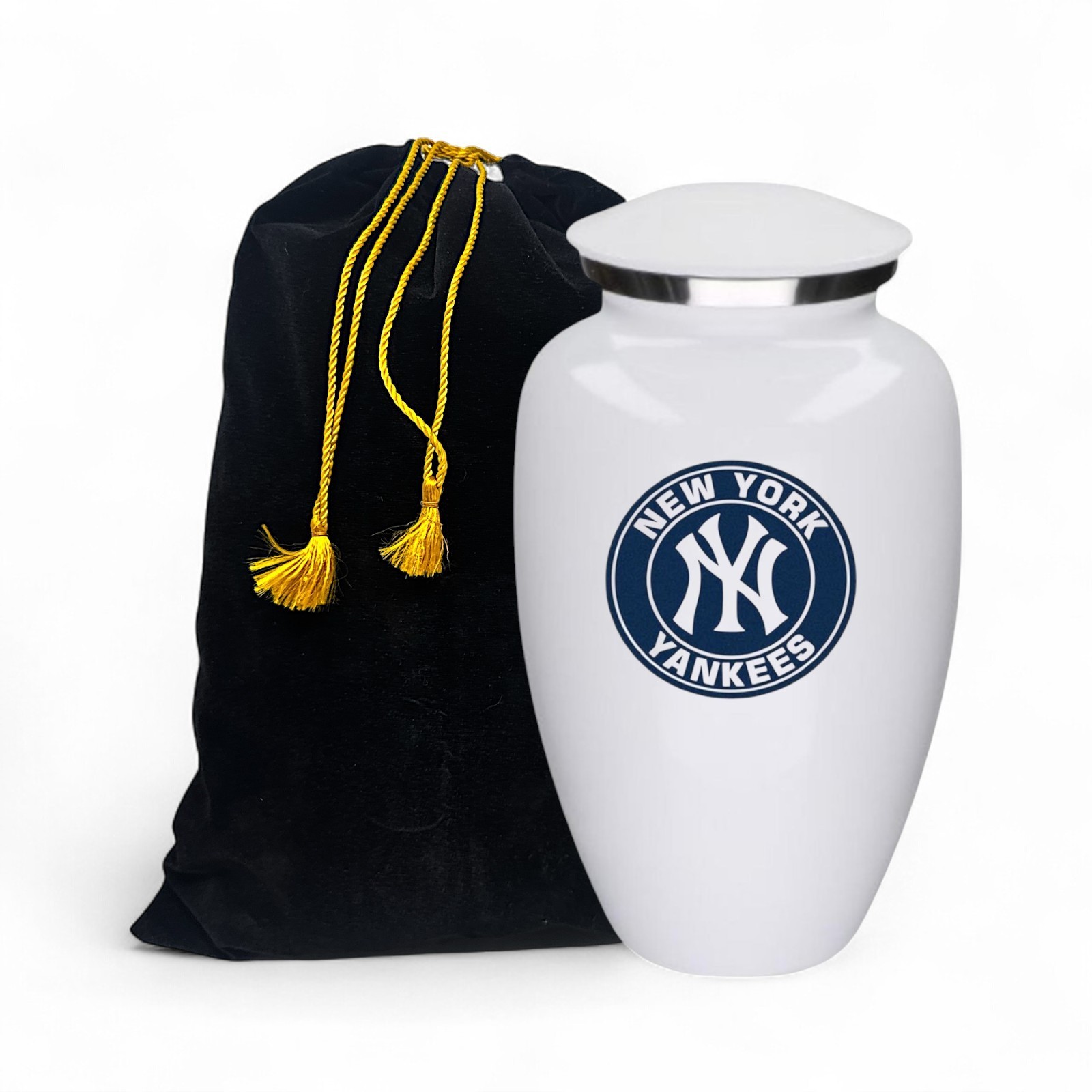 New York Baseball Theme Large Aluminum Cremation Urn Adult Human Ashes w/Bag