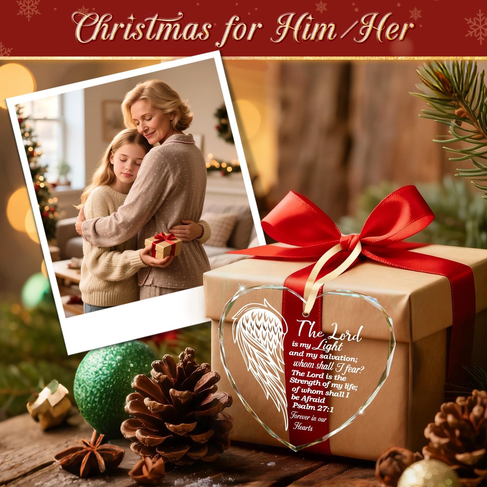 Sympathy Gifts – Christian Religious Heart Glass Ornament for Memorial Gif