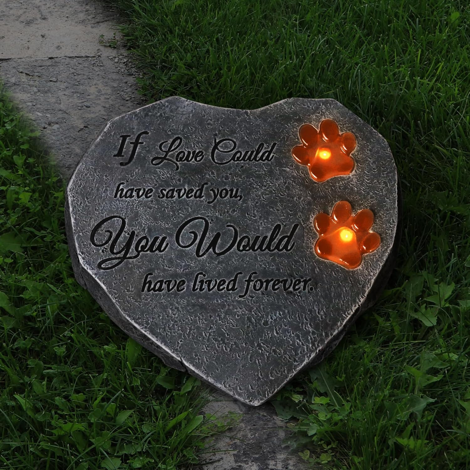 Solar Light Pet Memorial Stones Heart Shaped Dog Grave Markers Outdoor, Shinning