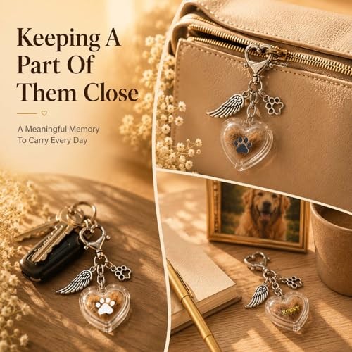 Pet Fur Keepsake Memorial Locket – Clear Heart for Dog Cat Fur or Photo