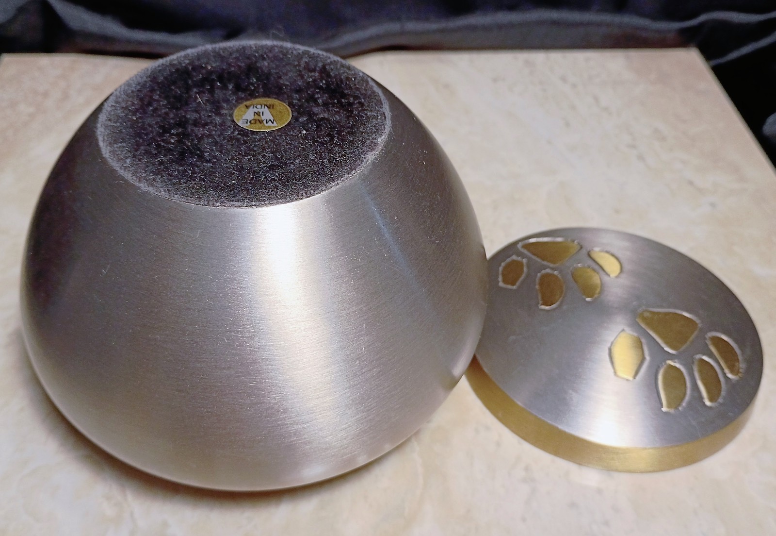 Steel & Brass Pawprint Design Pet Ashes Urn #2- Small, Heavy, Secure, Beautiful