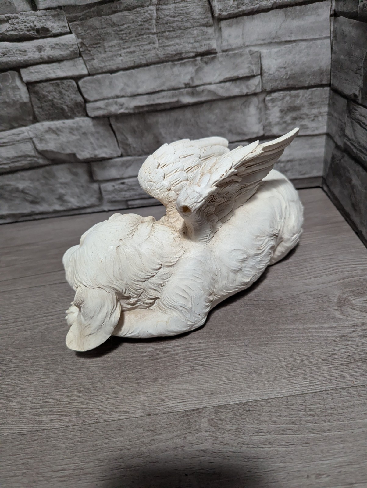 10″L Pet Dog Memorial Sleeping Puppy Statue Angel Wings Grave Marker Keepsake