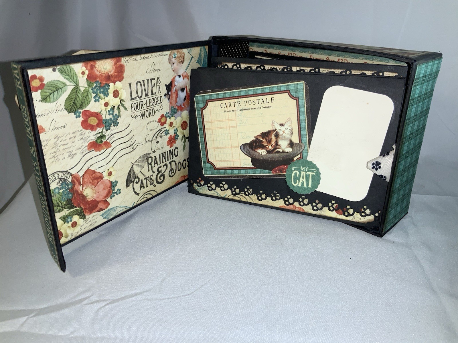 Vintage Style Pet Dog Cat Photo Memory Trinket Keepsake Box 7X5X2 – Handmade