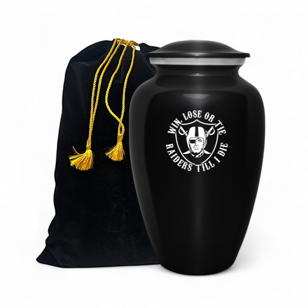 Large Black Raiders Football Theme Cremation Urn Adult Human Ashes w/Bag