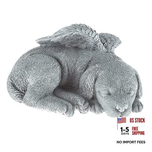 Sculpture Pet Memorial Statue, Stone Finish Sleeping Angel Dog