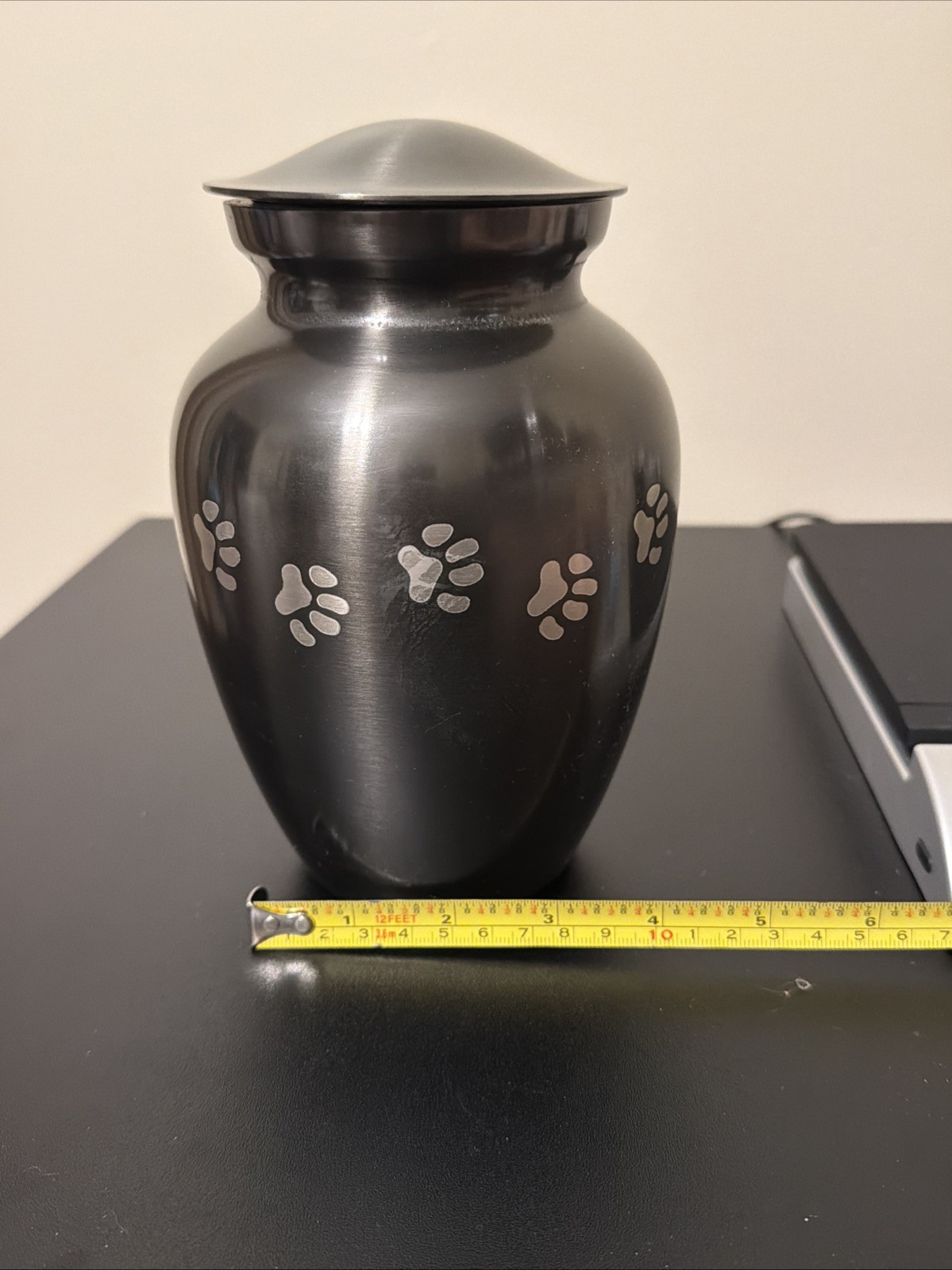 Classic Paws Slate Pet Urn. crafted from durable brass with slate gray finish