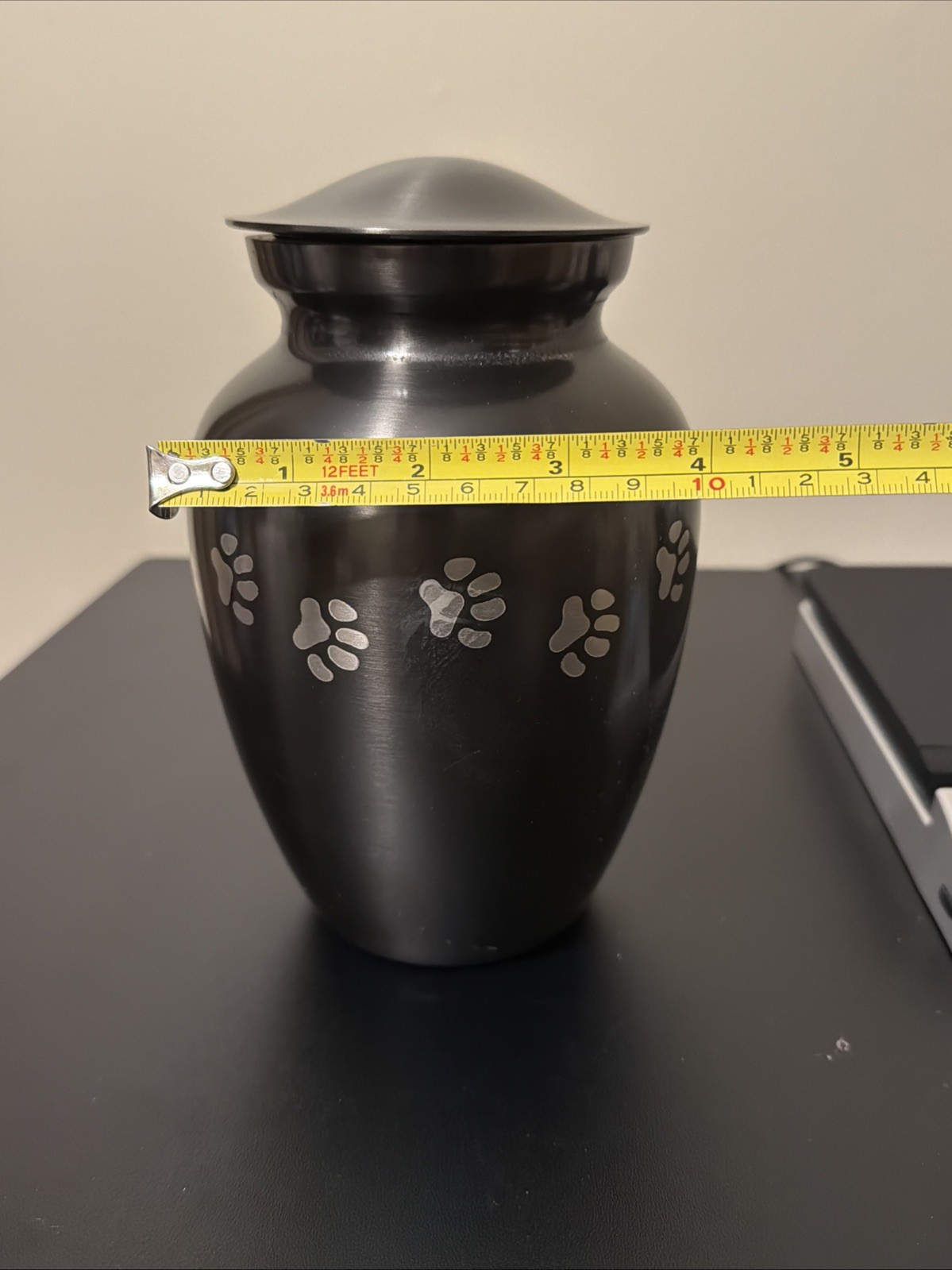 Classic Paws Slate Pet Urn. crafted from durable brass with slate gray finish