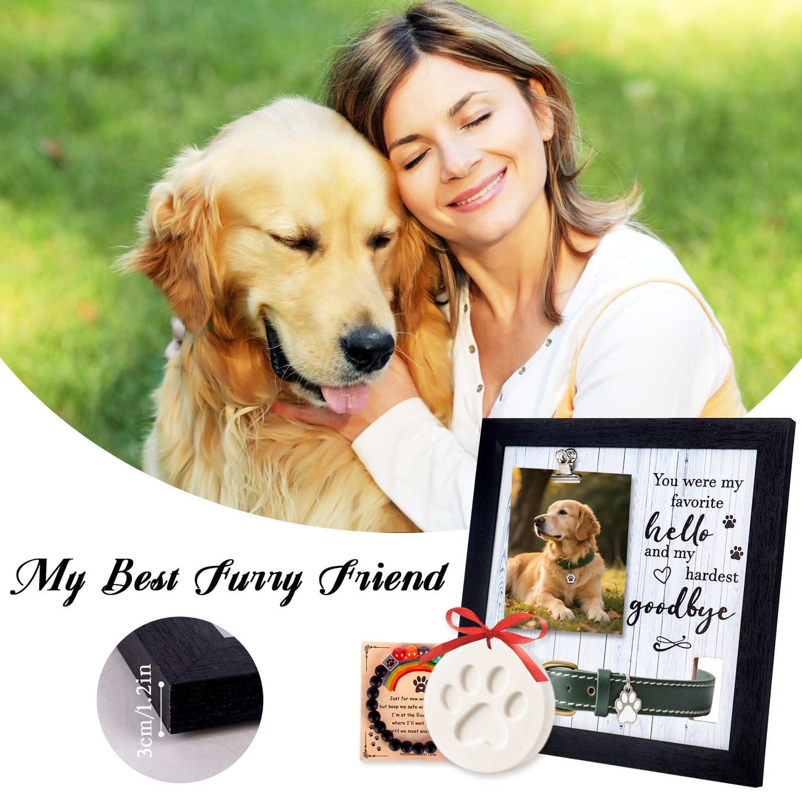 Pet Memorial Frame with Collar Holder, Pet Memorial Gifts for Dogs with Pet P…