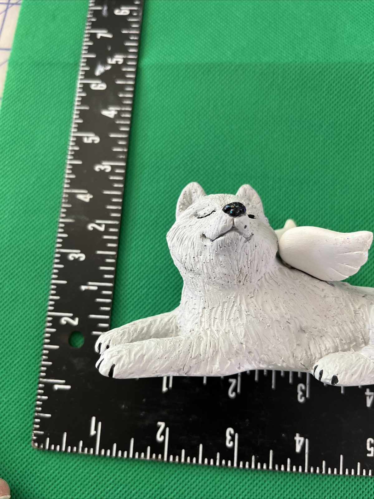 Ceramic Memorial Dog With Angel Wings & Eyes Closed Pet Remembrance Figure Gray