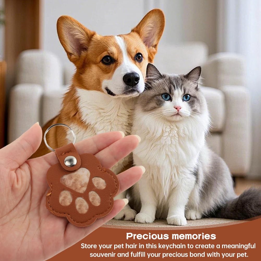Pet Fur Keepsake Keychain Set, 6 Pack Paw Shaped Cat and Dog Hair Holder Keyc…