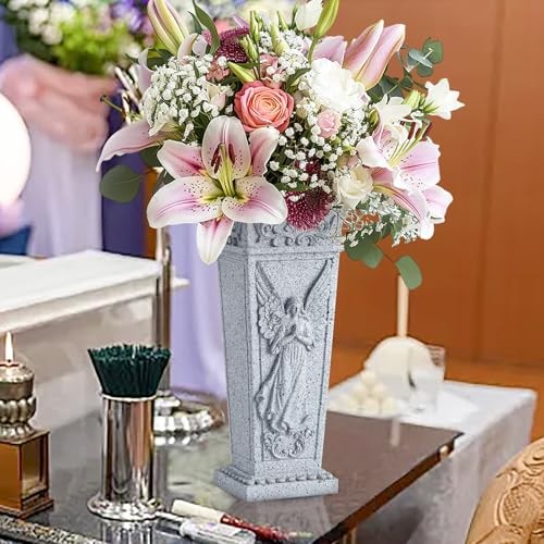 Cemetery Flowers Vase with Spike, Memorial Grave Vase Resin Flowers 1 Gray
