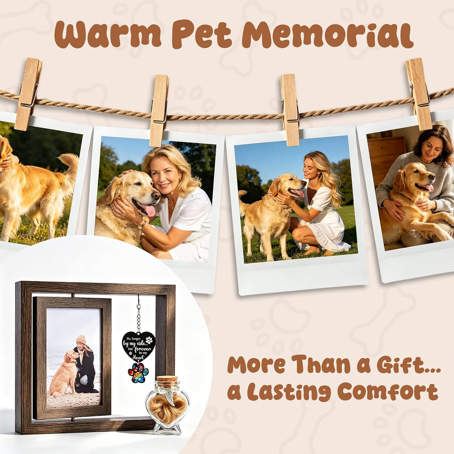 Dog Memorial Gifts for Loss of Dog, Rotating 4X6 Pet Memorial Wooden Picture Fra