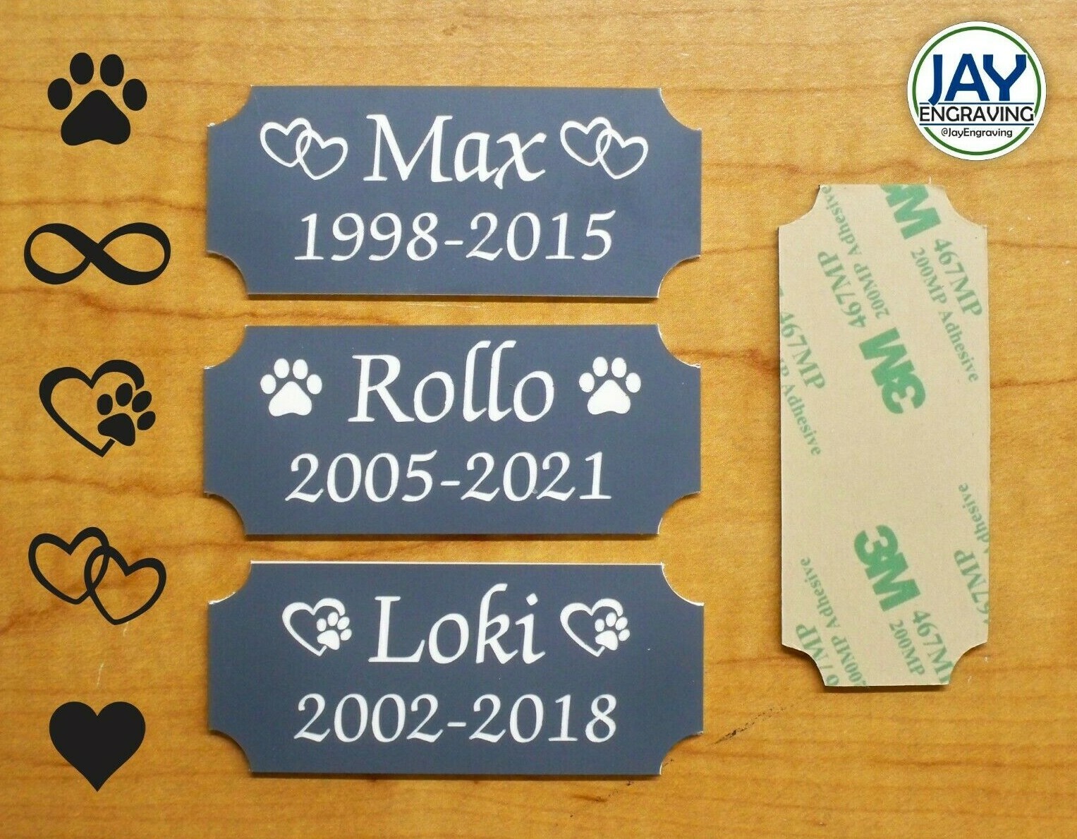 Custom Engraved 1.25×3 Gray Pet Memorial Urn Plaque | Sign Plate Tag Dog Cat