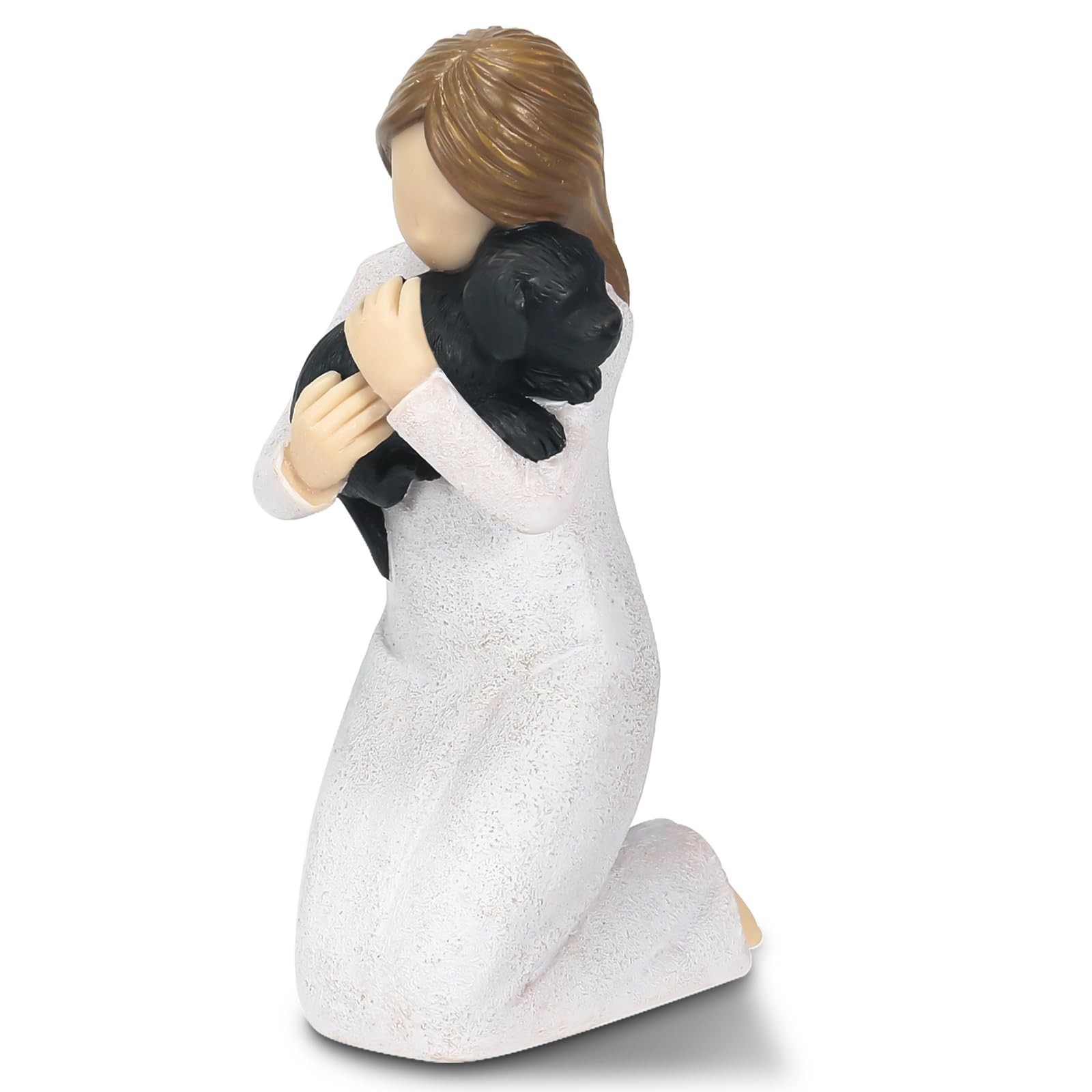 Loss of Dog Sympathy Gifts, Kneeling Girl Embracing Black Puppy Resin Figurin…